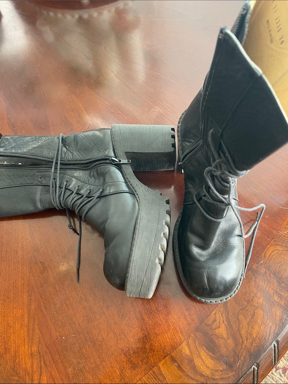 A bomb Black Lace-Up Chunky Heel Combat Boots - Women's